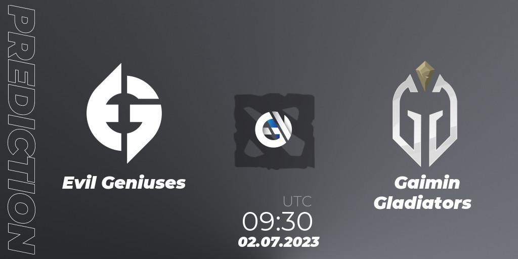 Evil Geniuses - Gaimin Gladiators: прогноз. 02.07.2023 at 09:54, Dota 2, Bali Major 2023 - Group Stage