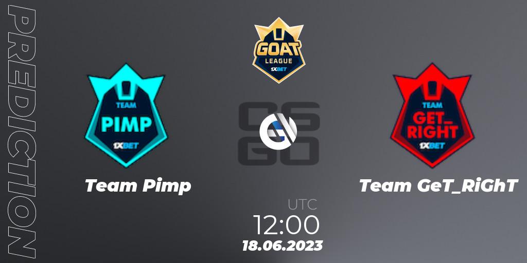 Team Pimp - Team GeT_RiGhT: прогноз. 18.06.2023 at 12:00, Counter-Strike (CS2), 1xBet GOAT League 2023 Summer VACation