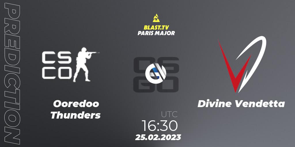 Ooredoo Thunders - Divine Vendetta: прогноз. 25.02.2023 at 16:30, Counter-Strike (CS2), BLAST.tv Paris Major 2023 Middle East RMR Closed Qualifier