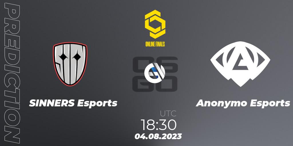 SINNERS Esports - Anonymo Esports: прогноз. 04.08.2023 at 20:35, Counter-Strike (CS2), CCT 2023 Online Finals 2