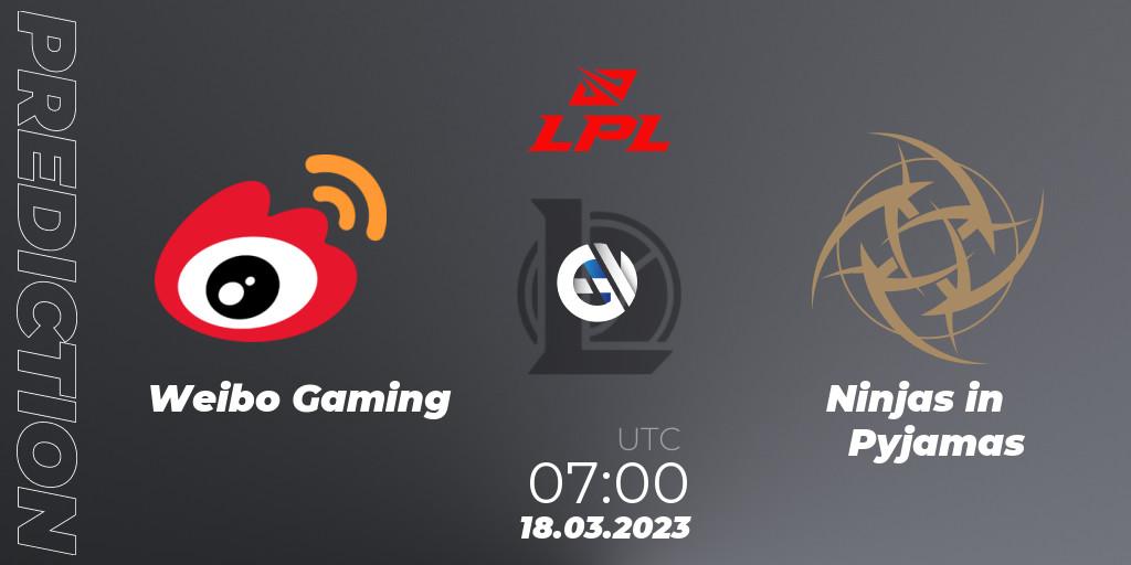 Weibo Gaming - Ninjas in Pyjamas: прогноз. 18.03.23, LoL, LPL Spring 2023 - Group Stage