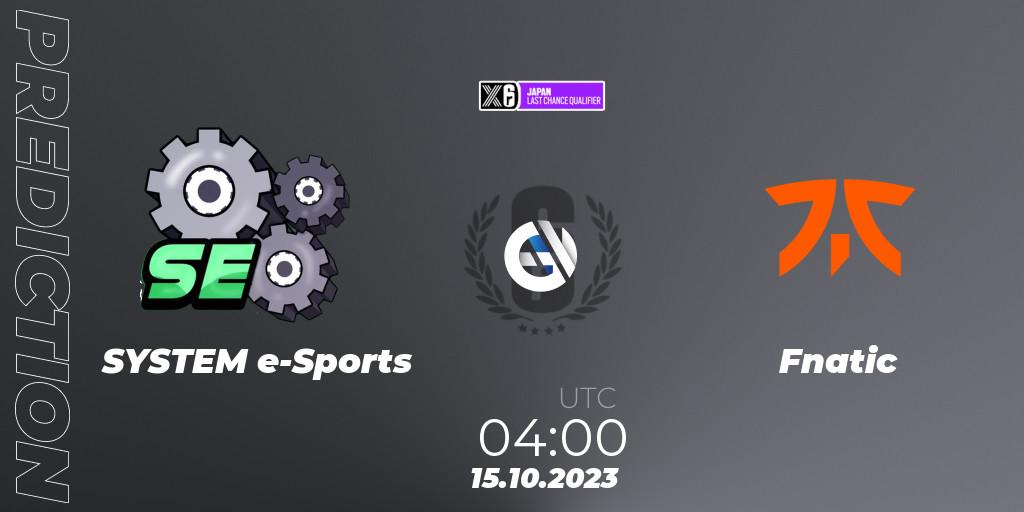 SYSTEM e-Sports - Fnatic: прогноз. 15.10.23, Rainbow Six, Japan League 2023 - Stage 2 - Last Chance Qualifiers