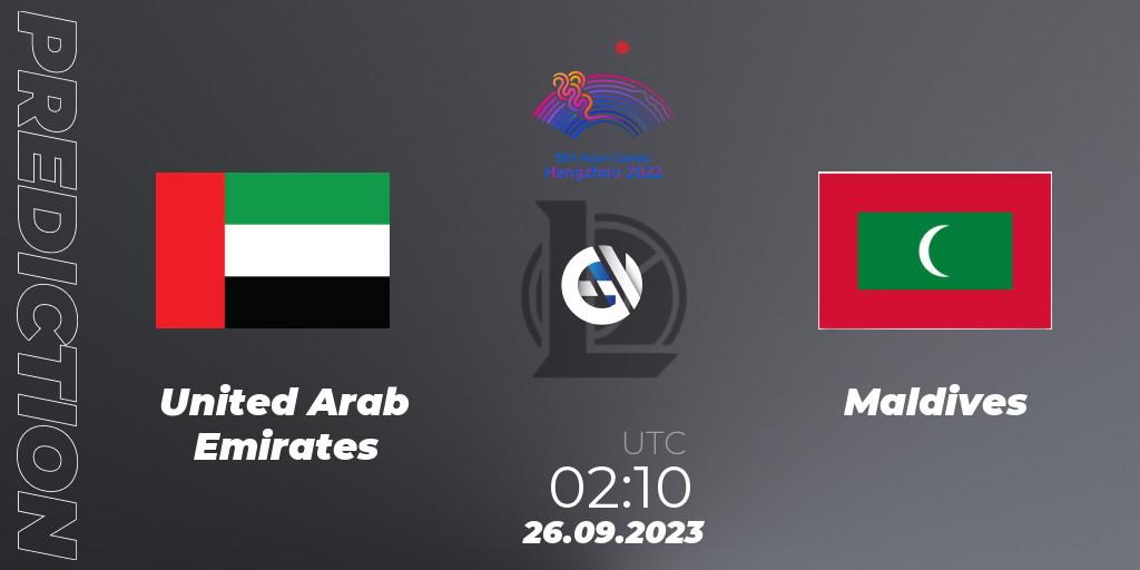 United Arab Emirates - Maldives: прогноз. 26.09.2023 at 02:10, LoL, 2022 Asian Games