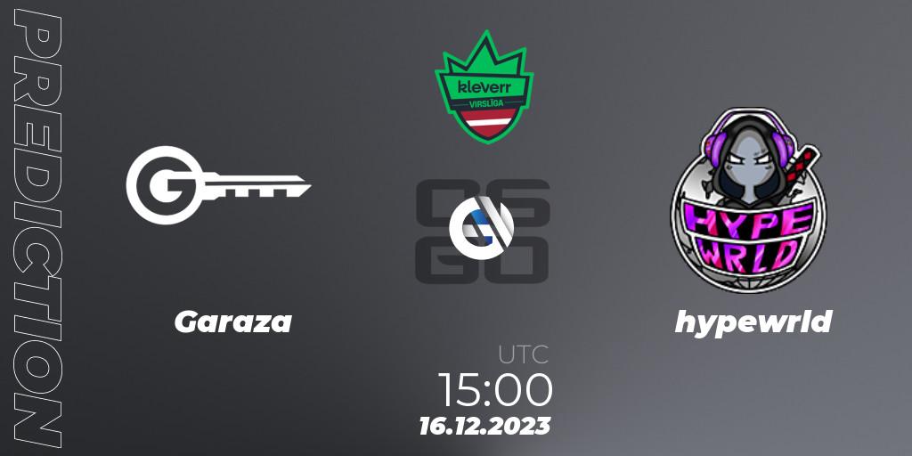 Garaza - hypewrld: прогноз. 16.12.2023 at 15:00, Counter-Strike (CS2), kleverr Virsliga Season 1 Finals