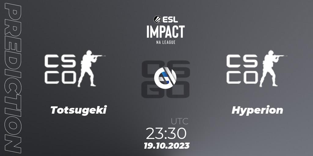 Totsugeki - Hyperion: прогноз. 19.10.2023 at 23:30, Counter-Strike (CS2), ESL Impact League Season 4: North American Division