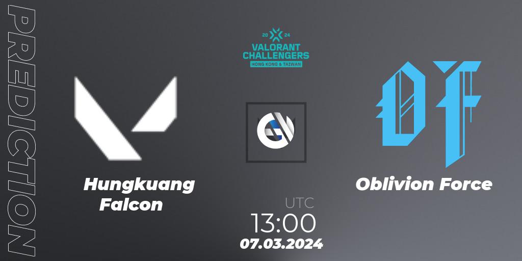 Hungkuang Falcon - Oblivion Force: прогноз. 07.03.2024 at 14:30, VALORANT, VALORANT Challengers Hong Kong and Taiwan 2024: Split 1