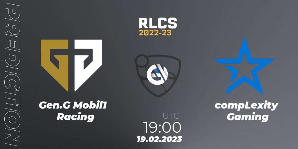 Gen.G Mobil1 Racing - compLexity Gaming: прогноз. 19.02.2023 at 19:00, Rocket League, RLCS 2022-23 - Winter: North America Regional 2 - Winter Cup