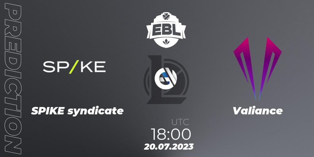SPIKE syndicate - Valiance: прогноз. 22.06.2023 at 20:00, LoL, Esports Balkan League Season 13