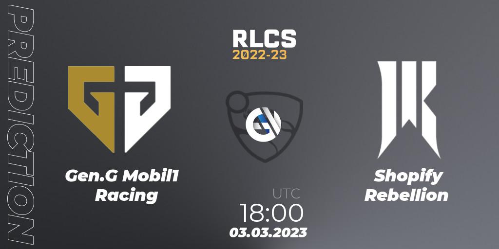 Gen.G Mobil1 Racing - Shopify Rebellion: прогноз. 03.03.2023 at 18:00, Rocket League, RLCS 2022-23 - Winter: North America Regional 3 - Winter Invitational