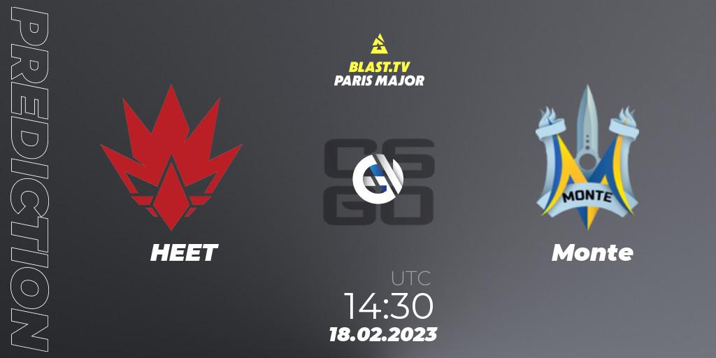 HEET - Monte: прогноз. 18.02.2023 at 14:30, Counter-Strike (CS2), BLAST.tv Paris Major 2023 Europe RMR Closed Qualifier B