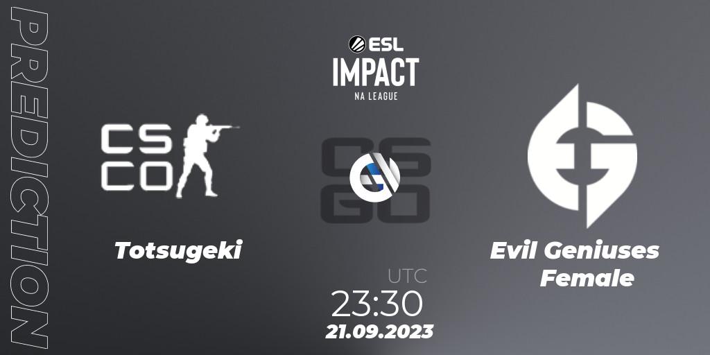 Totsugeki - Evil Geniuses Female: прогноз. 21.09.23, CS2 (CS:GO), ESL Impact League Season 4: North American Division