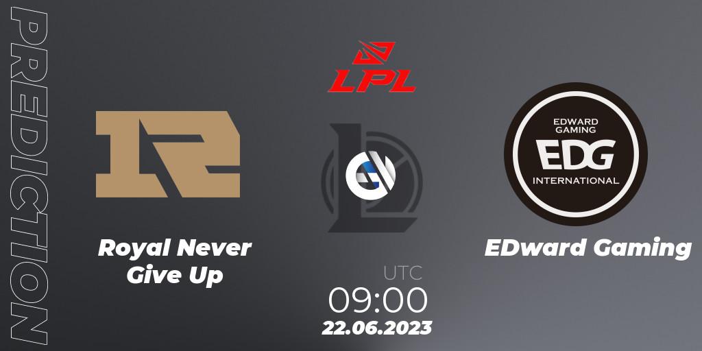 Royal Never Give Up - EDward Gaming: прогноз. 22.06.23, LoL, LPL Summer 2023 Regular Season