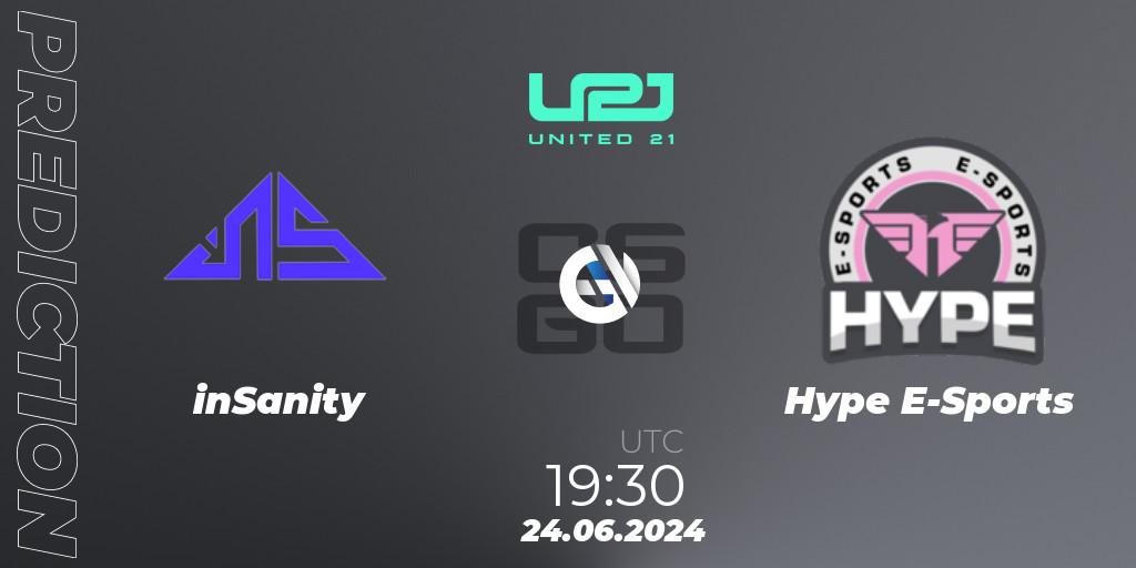 inSanity - Hype E-Sports: прогноз. 24.06.2024 at 19:30, Counter-Strike (CS2), United21 South America Season 1