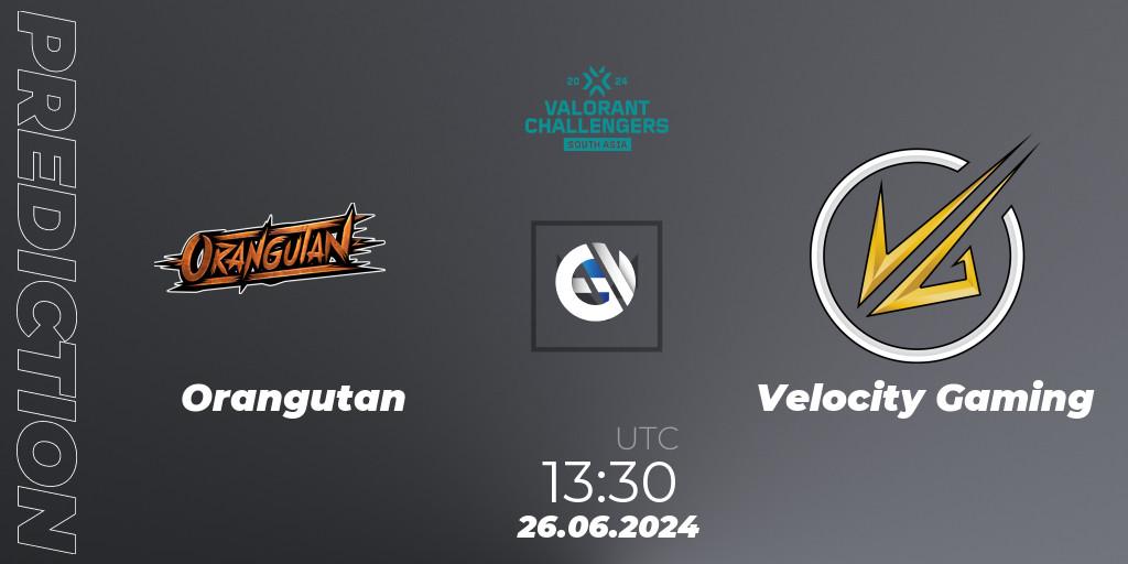 Orangutan - Velocity Gaming: прогноз. 26.06.2024 at 13:30, VALORANT, VALORANT Challengers 2024: South Asia - Split 2