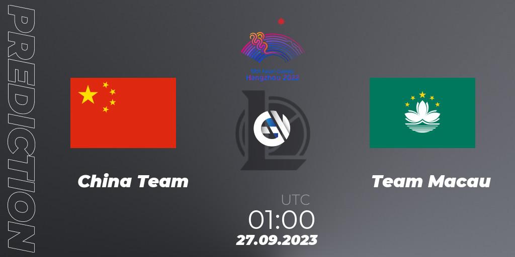 China Team - Team Macau: прогноз. 27.09.2023 at 01:00, LoL, 2022 Asian Games