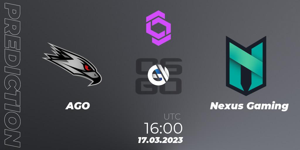 AGO - Nexus Gaming: прогноз. 17.03.2023 at 16:40, Counter-Strike (CS2), CCT West Europe Series #2
