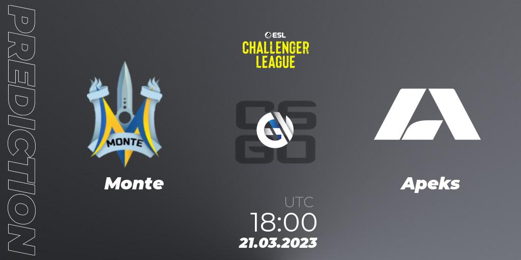 Monte - Apeks: прогноз. 21.03.23, CS2 (CS:GO), ESL Challenger League Season 44: Europe