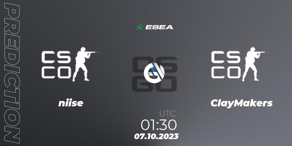 niise - ClayMakers: прогноз. 07.10.2023 at 00:35, Counter-Strike (CS2), ESEA Advanced Season 46 North America