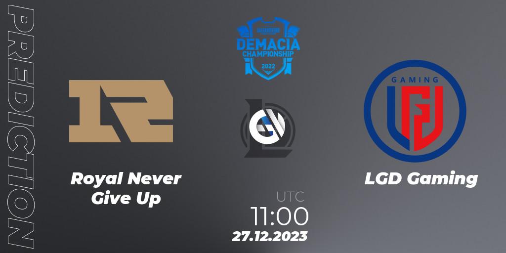 Royal Never Give Up - LGD Gaming: прогноз. 27.12.2023 at 11:15, LoL, Demacia Cup 2023 Group Stage