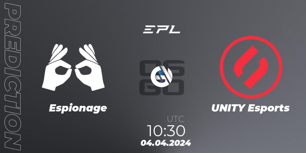 Espionage - UNITY Esports: прогноз. 04.04.2024 at 10:45, Counter-Strike (CS2), European Pro League Season 16: Division 2