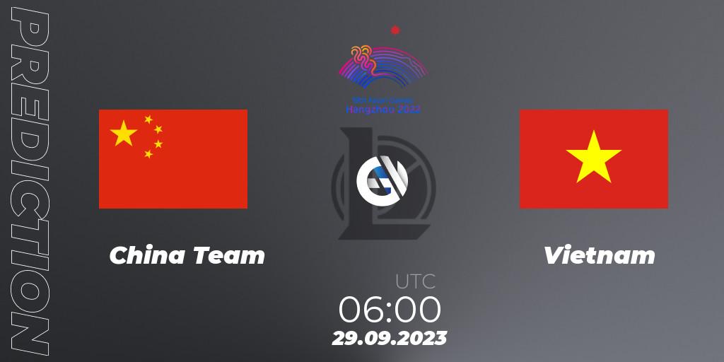 China Team - Vietnam: прогноз. 29.09.2023 at 06:00, LoL, 2022 Asian Games