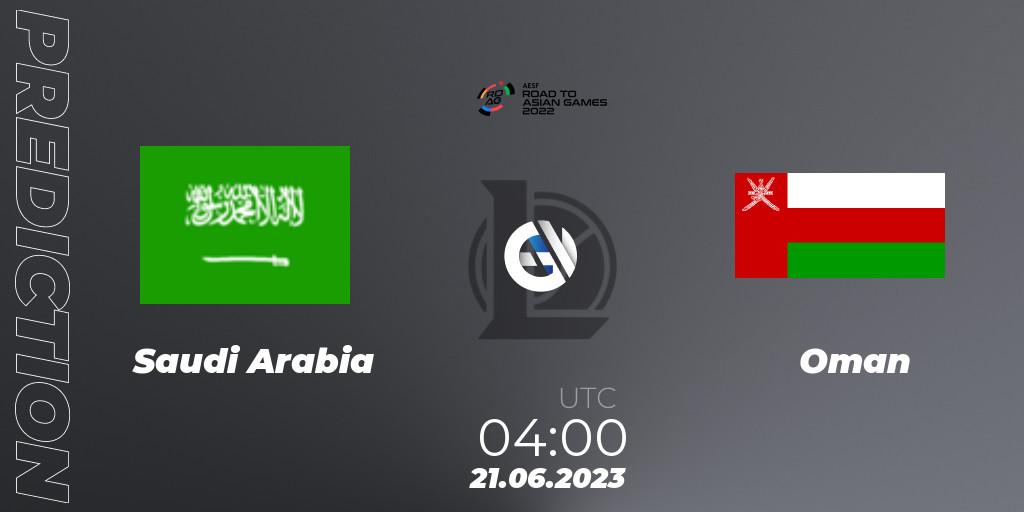 Saudi Arabia - Oman: прогноз. 21.06.2023 at 04:00, LoL, 2022 AESF Road to Asian Games - West Asia