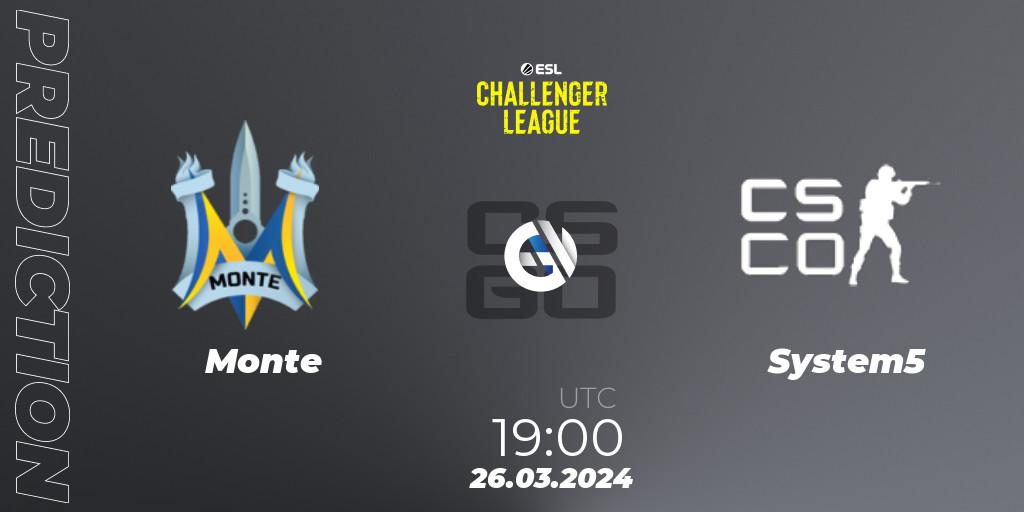 Monte - System5: прогноз. 26.03.24, CS2 (CS:GO), ESL Challenger League Season 47: Europe