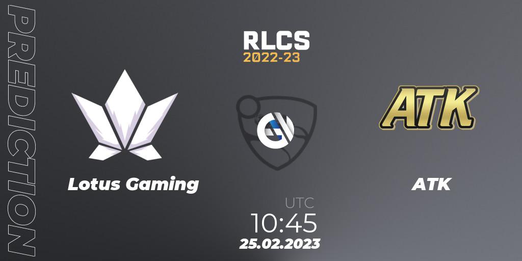 Lotus Gaming - ATK: прогноз. 25.02.2023 at 10:45, Rocket League, RLCS 2022-23 - Winter: Asia-Pacific Regional 3 - Winter Invitational