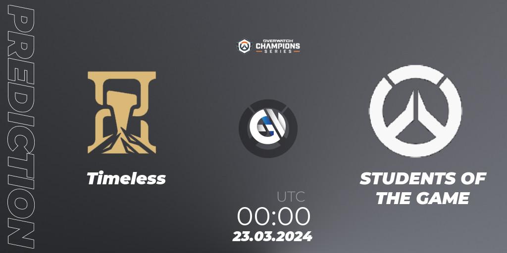 Timeless - STUDENTS OF THE GAME: прогноз. 22.03.2024 at 23:00, Overwatch, Overwatch Champions Series 2024 - North America Stage 1 Main Event