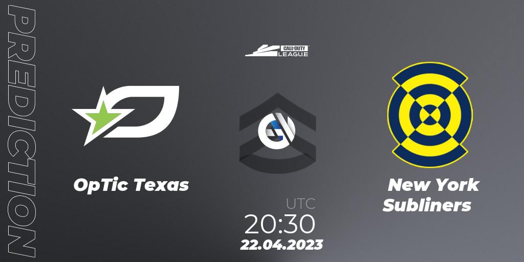 OpTic Texas - New York Subliners: прогноз. 22.04.2023 at 20:30, Call of Duty, Call of Duty League 2023: Stage 4 Major