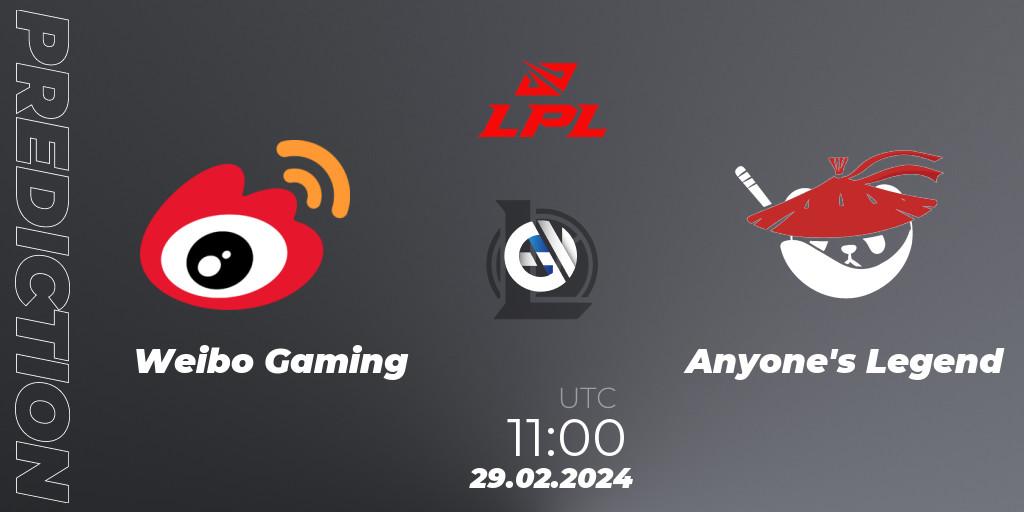 Weibo Gaming - Anyone's Legend: прогноз. 29.02.2024 at 11:45, LoL, LPL Spring 2024 - Group Stage