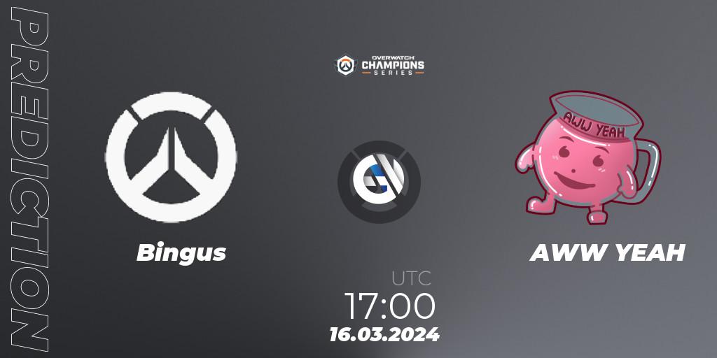 Bingus - AWW YEAH: прогноз. 16.03.2024 at 16:00, Overwatch, Overwatch Champions Series 2024 - EMEA Stage 1 Group Stage