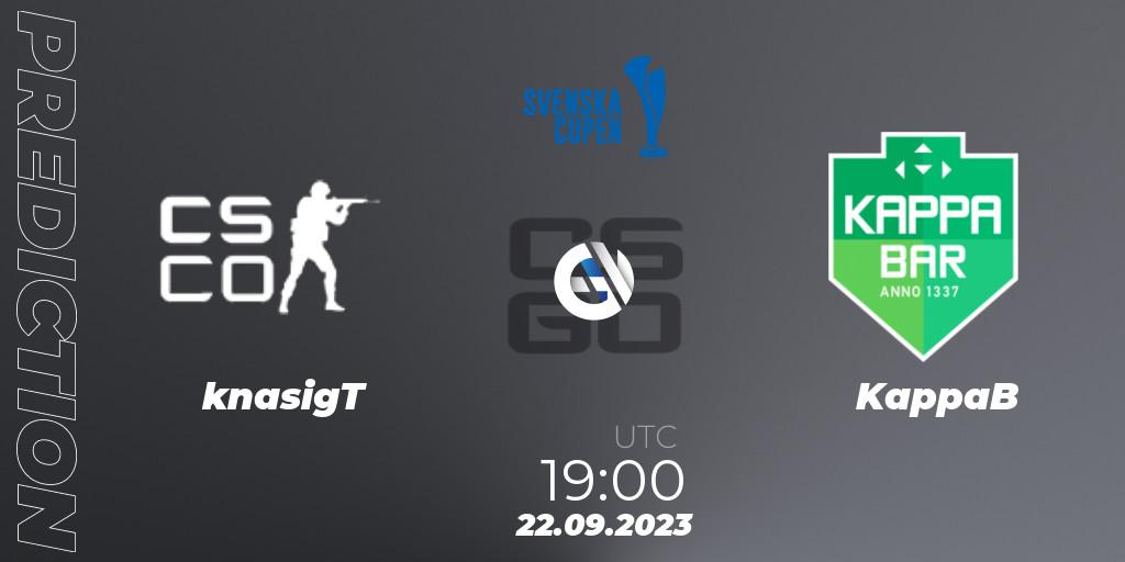 knasigT - KappaB: прогноз. 22.09.2023 at 19:00, Counter-Strike (CS2), Svenska Cupen 2023: Open Qualifier #1