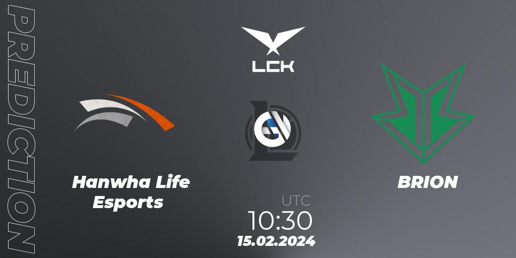 Hanwha Life Esports - BRION: прогноз. 15.02.2024 at 10:30, LoL, LCK Spring 2024 - Group Stage