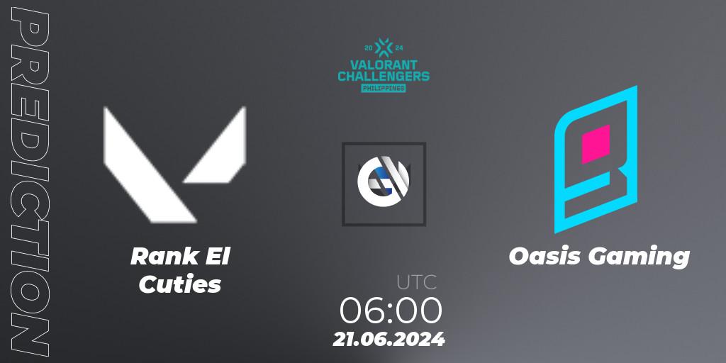 Rank El Cuties - Oasis Gaming: прогноз. 21.06.2024 at 06:00, VALORANT, VALORANT Challengers 2024 Philippines: Split 2