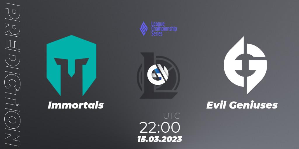 Immortals - Evil Geniuses: прогноз. 16.03.2023 at 00:00, LoL, LCS Spring 2023 - Group Stage