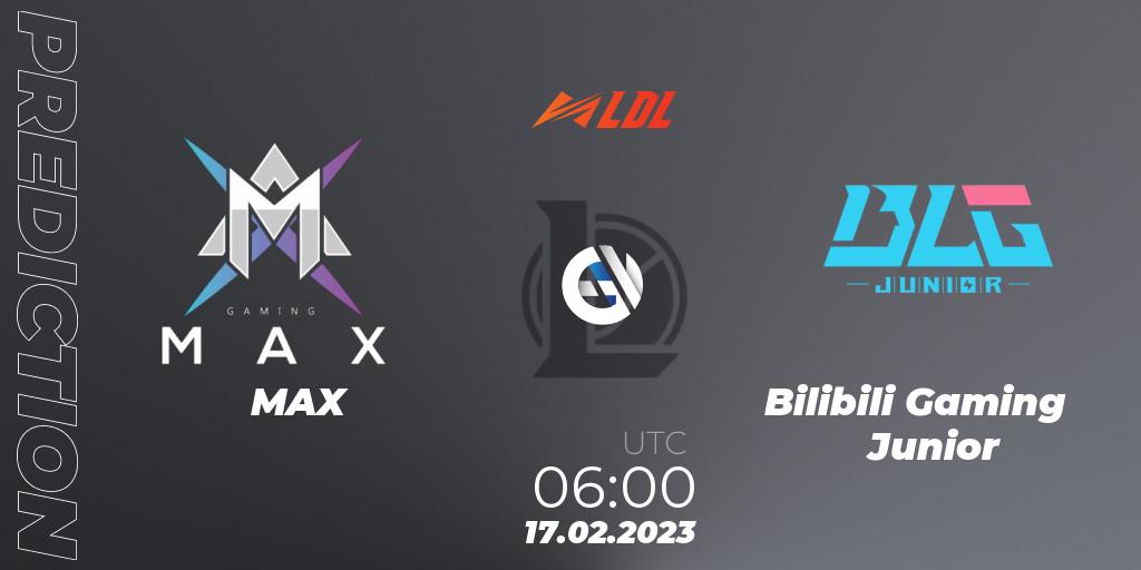 MAX - Bilibili Gaming Junior: прогноз. 17.02.2023 at 06:00, LoL, LDL 2023 - Regular Season