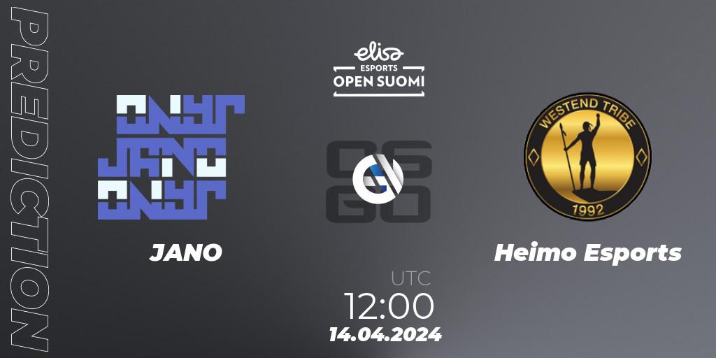 JANO - Heimo Esports: прогноз. 14.04.2024 at 12:00, Counter-Strike (CS2), Elisa Open Suomi Season 6
