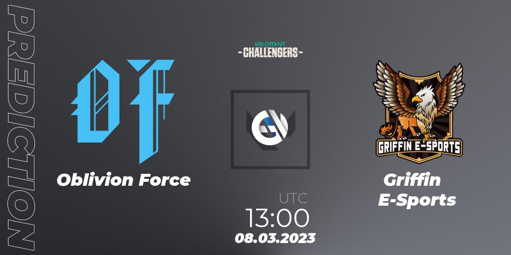 Oblivion Force - Griffin E-Sports: прогноз. 08.03.2023 at 13:00, VALORANT, VALORANT Challengers 2023: Hong Kong and Taiwan Split 1