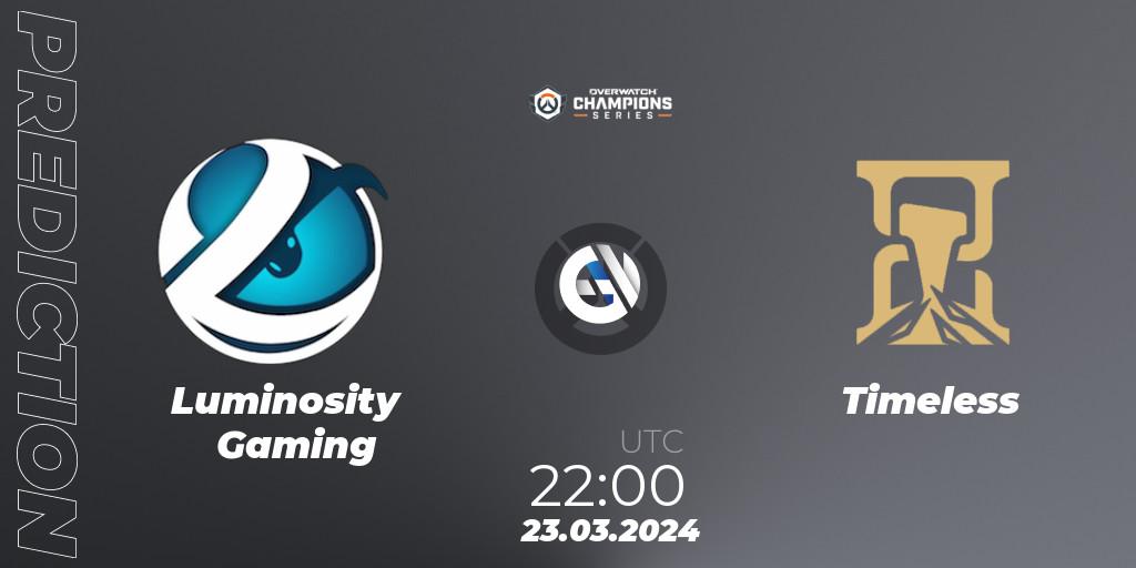 Luminosity Gaming - Timeless: прогноз. 23.03.2024 at 22:00, Overwatch, Overwatch Champions Series 2024 - North America Stage 1 Main Event