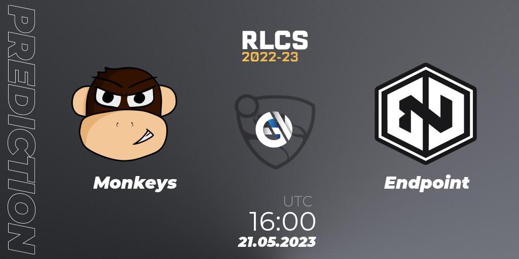 Monkeys - Endpoint: прогноз. 21.05.2023 at 16:00, Rocket League, RLCS 2022-23 - Spring: Europe Regional 2 - Spring Cup: Closed Qualifier
