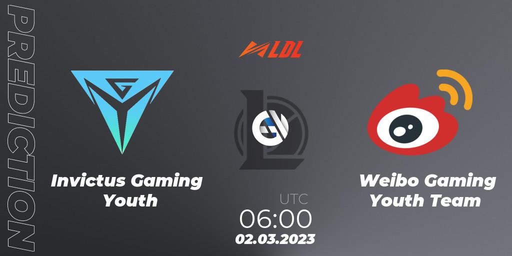 Invictus Gaming Youth - Weibo Gaming Youth Team: прогноз. 02.03.2023 at 06:00, LoL, LDL 2023 - Regular Season
