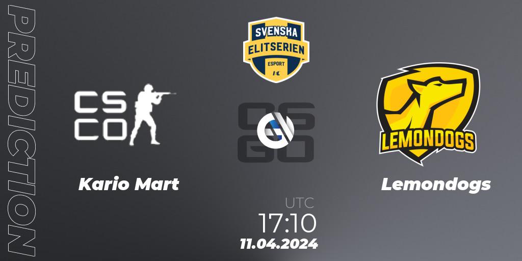 Kario Mart - Lemondogs: прогноз. 11.04.2024 at 17:10, Counter-Strike (CS2), Svenska Elitserien Spring 2024