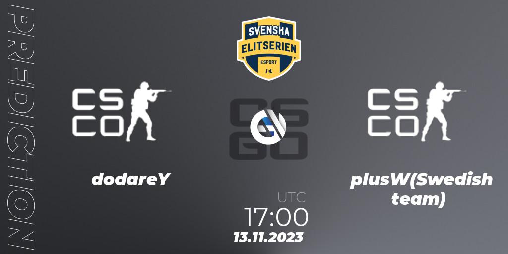 dodareY - plusW(Swedish team): прогноз. 13.11.23, CS2 (CS:GO), Svenska Elitserien Fall 2023: Online Stage