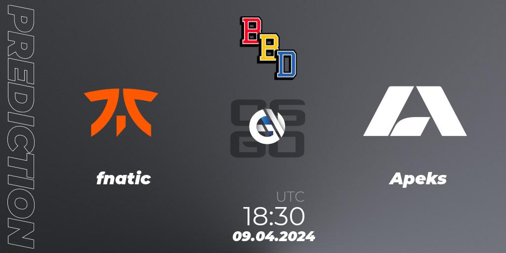fnatic - Apeks: прогноз. 09.04.2024 at 18:30, Counter-Strike (CS2), BetBoom Dacha Belgrade 2024: European Qualifier