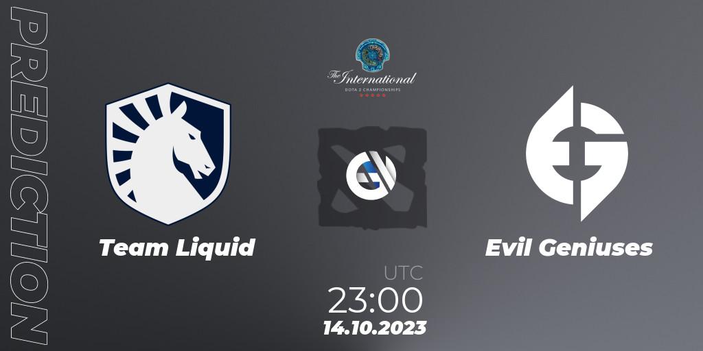 Team Liquid - Evil Geniuses: прогноз. 14.10.2023 at 21:45, Dota 2, The International 2023 - Group Stage