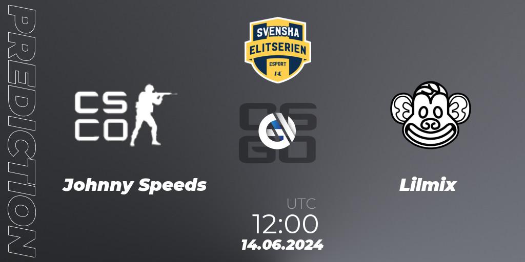 Johnny Speeds - Lilmix: прогноз. 14.06.2024 at 12:30, Counter-Strike (CS2), Svenska Elitserien Spring 2024