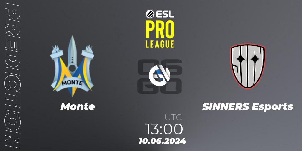 Monte - SINNERS Esports: прогноз. 10.06.2024 at 13:00, Counter-Strike (CS2), ESL Pro League Season 20: European Conference