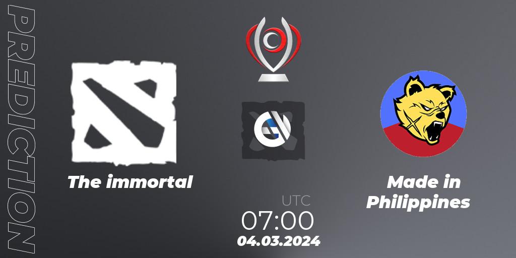 The immortal - Made in Philippines: прогноз. 04.03.2024 at 07:00, Dota 2, Opus League