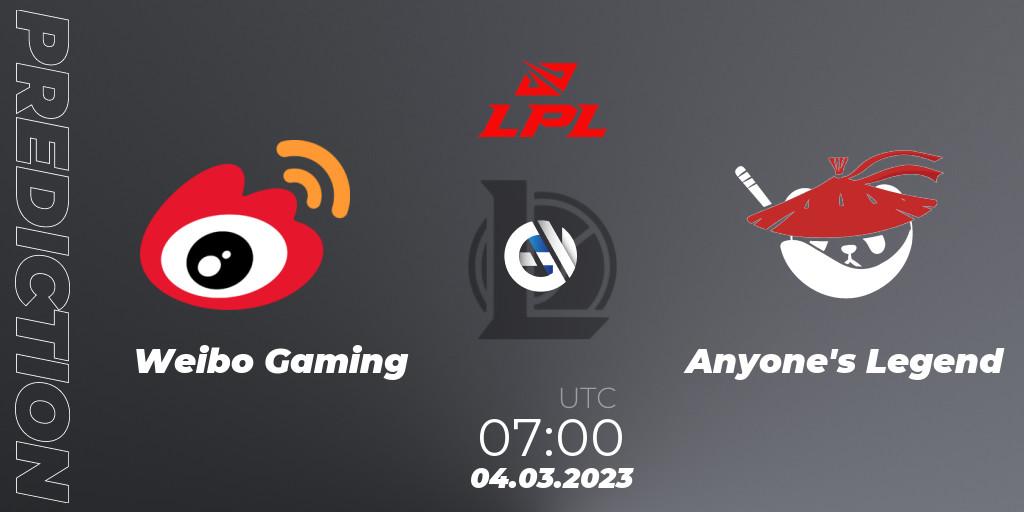 Weibo Gaming - Anyone's Legend: прогноз. 04.03.2023 at 07:00, LoL, LPL Spring 2023 - Group Stage
